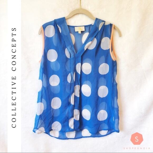 Collective Concepts Blue White Circle Sheer Top - Picture 6 of 6